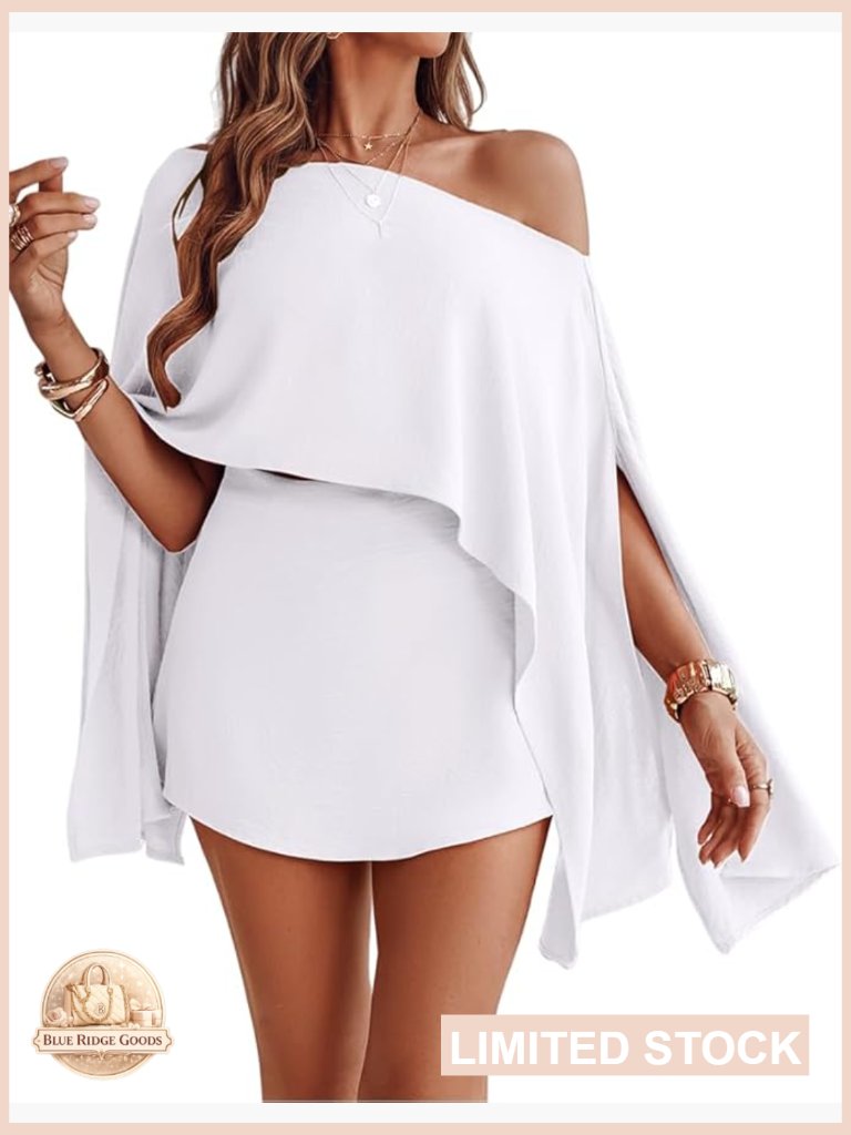 Off Shoulder 3 Piece Set With Bandeau And Skort Flowy Batwing Sleeve Top